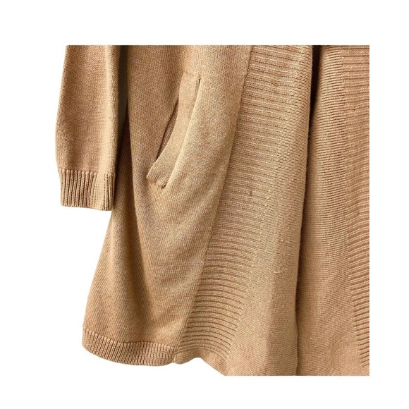 Ellen Tracy Cardigan Sweater M Long Length Tan Wool Blend Pockets Wide V Neck - Picture 8 of 16